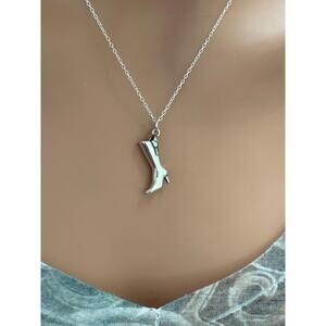Sterling Silver Oxidized 3D High Heel Boot Charm Necklace